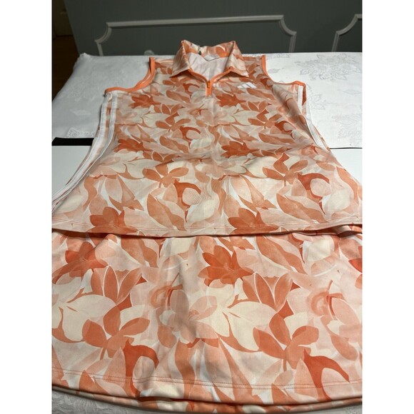 Adidas Floral Peachy Sleeveless Polo Shirt Sz M; Skort Sz S Golf Tennis Athletic